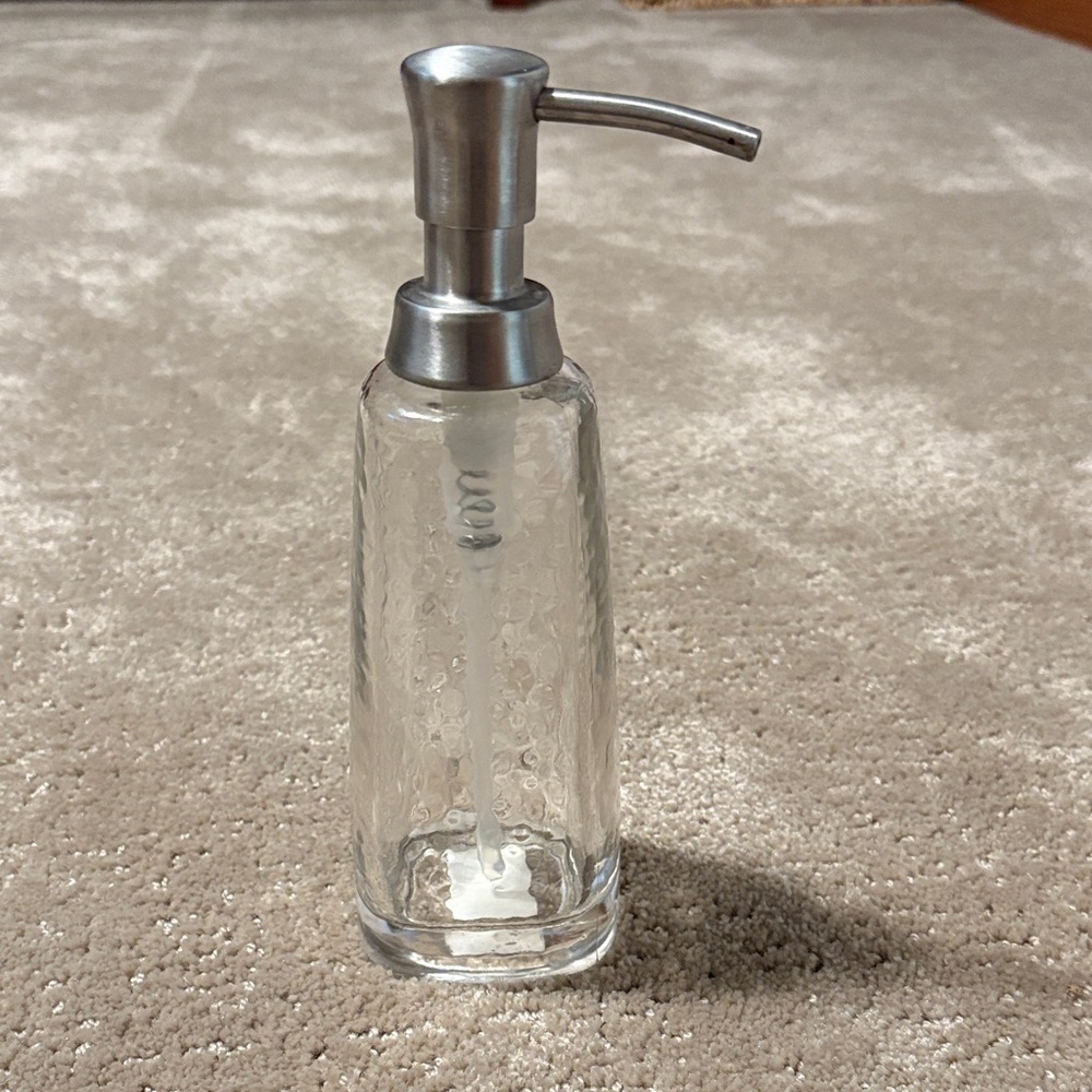 Hammered Glass Soap Dispenser with brushed nickel Pump